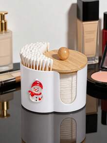 Extra Large New Christmas Snowman Shaped Bamboo Lid Plastic Storage Box (2-In-1), With Dual Round Hole Design Desktop Cosmetic Organizer, Suitable For Storing Makeup Brushes And Beauty Tools, Ideal Cosmetic Organizer, Vanity Accessory And Gift For Women - Multicolor - View 5