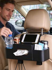 Car Seat Back Storage Bag With Tissue Box, Hanging Headrest Organizer, Multi-Pocket PU Leather Car Rear Seat Storage Rack, Can Hold Tissues, Water Bottles, Phones, Car Interior Accessories - Multicolor - View 7