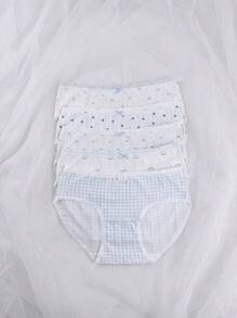 Mystèrelle 5pcs/Set Japanese Style Cute Blue Plaid & Floral Cotton Thin Women's Triangle Panties - Multicolor - View 3
