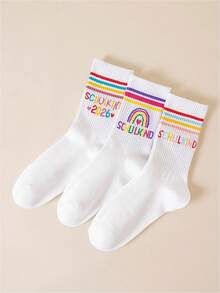 3 Pairs Women's Colorful Striped Mid-Calf Socks, Preppy Casual Tube Socks, Home & Sports Fashion Socks - Multicolor - View 4