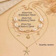 3pcs Bohemian Style Necklace Set, Featuring Faux Pearl, Faux Shell And Starfish Designs, Multi-Layer Choker Necklace, Suitable For Daily Wear, Shopping, Vacation, Dating - 4808 White - View 5