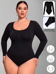 1pc Plus Size Long Sleeve Inner Shirt, Autumn/Winter Warm Base Layer, Seamless Knit Shaping Underwear, Tallas Grandes - Black - View 4