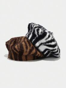 1pc Redisu Animaruhand Soft Plush Hat, Sofuto Autumn/Winter Zebra Stripe Photo Collection, Daily Wear, Suitable For Photography - A - View 8