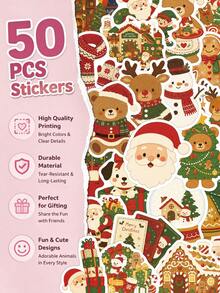 50pcs Hand Drawn Christmas Stickers For Adults Teens Sticker Enthusiasts Scrapbooking Journaling Laptops Skateboards More, Add A Fun Touch To Your Devices! - one-size - View 9