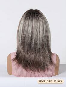 Topshe Women's Medium-Long Straight Layered Cut Air Bangs Synthetic Wig, Grey Gradient Chestnut Brown Heat-Resistant Wig, Suitable For Halloween Gothic Costume, Theme Party, Carnival, Daily Life, Work And Dating - Multicolor - View 6