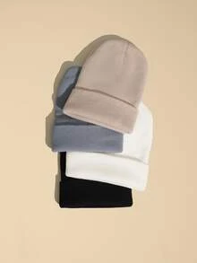 Avansion 4pcs/Pack Solid Color Minimalist Knit Beanie, Unisex, Suitable For Casual Everyday Wear In Autumn/Winter - Multicolor - View 1
