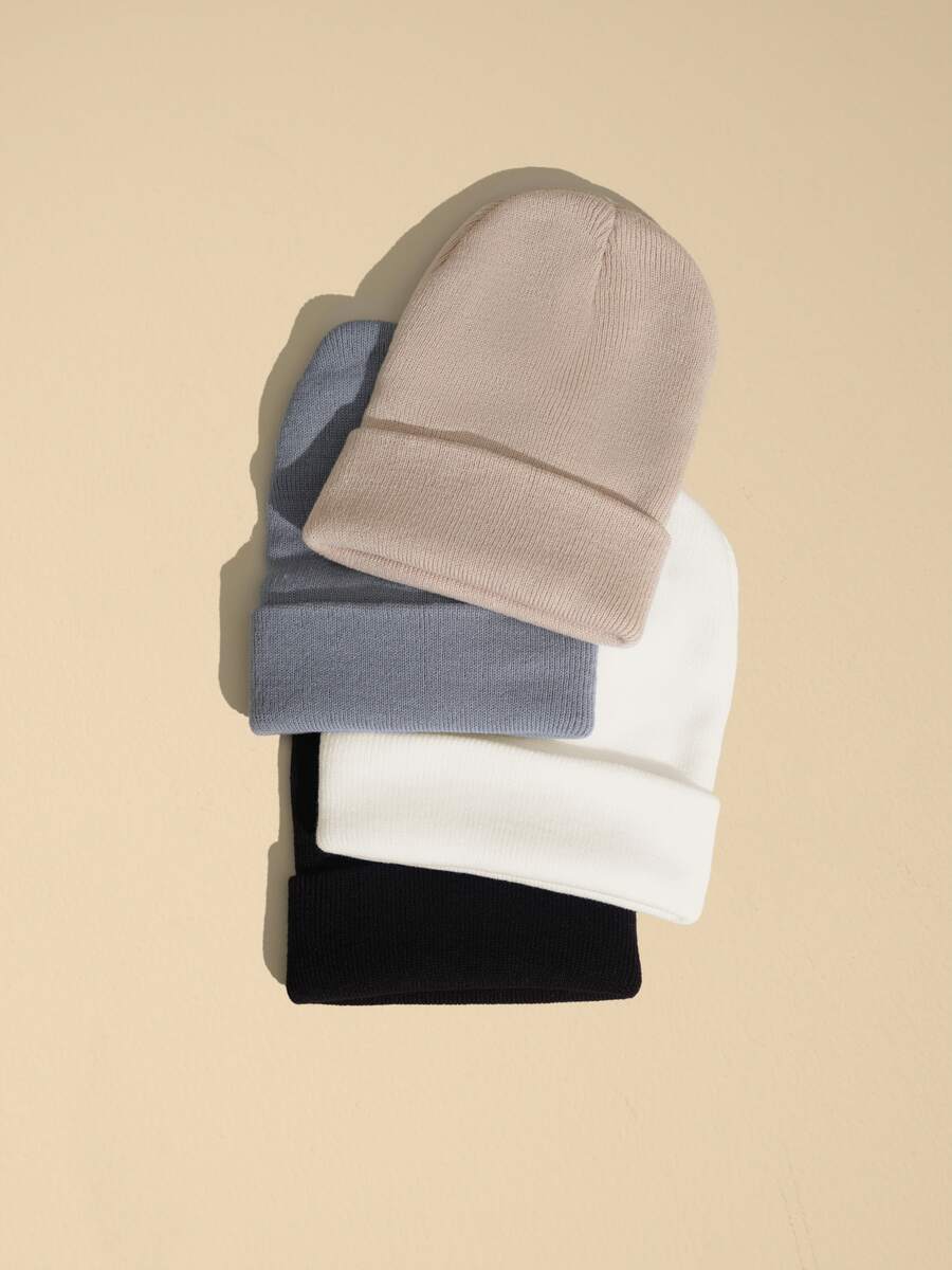 Avansion 4pcs/Pack Solid Color Minimalist Knit Beanie, Unisex, Suitable For Casual Everyday Wear In Autumn/Winter - Multicolor - View 1