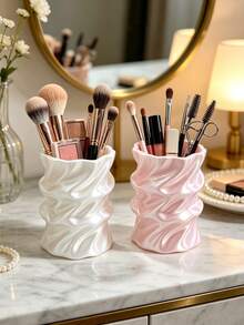 Creative Water Ripple Makeup Organizer, 3D Printed With Fluid Pleated Curved Surface, Pearlescent Color Scheme For Elegant Soft Look, Stores Cosmetics, Exquisite And Durable Desktop Art Decor - Multicolor - View 1