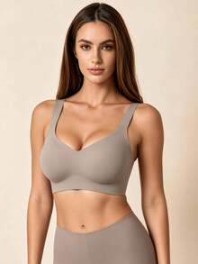 Lilivine Women's Seamless Wireless Bra: Soft, Supportive, Tank Top Style, Breathable Anti-Sagging With Side Support. - Dusty Blue - View 4