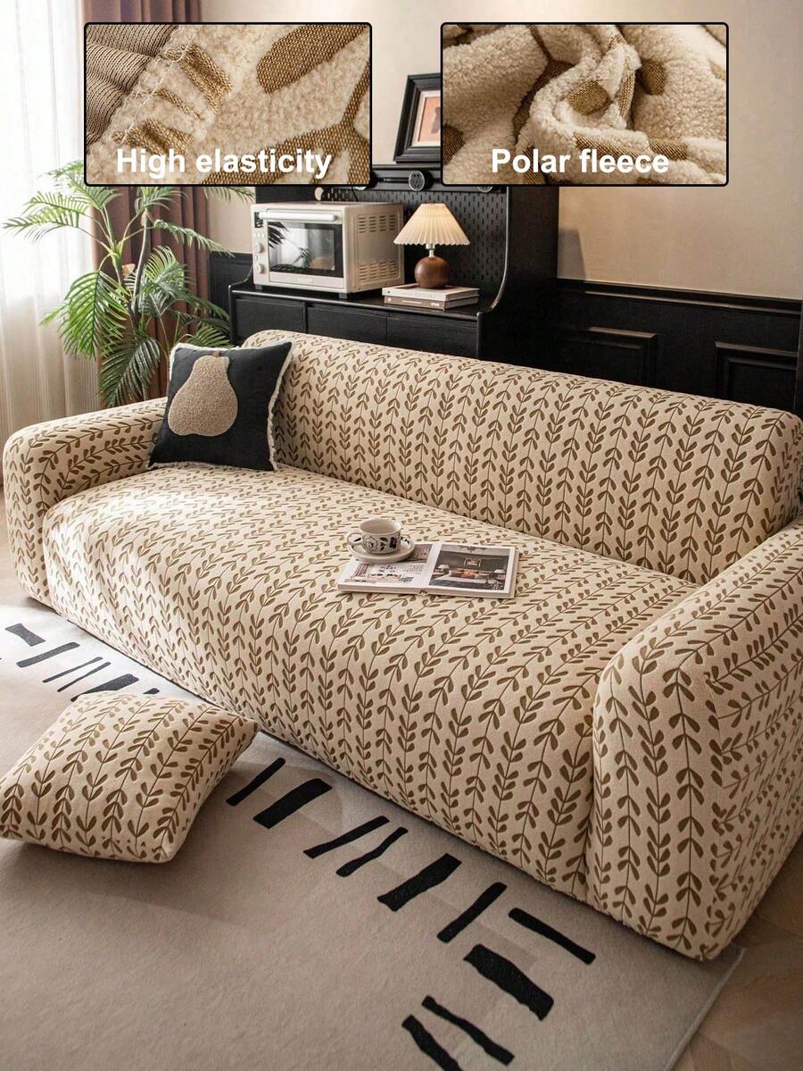 1pc 3D Sofa Cover, Stretchy Multifunctional Full Coverage Sofa Slipcover With Geometric Pattern Design, Suitable For Spring, Summer, Autumn And Winter, Protects Sofa & Decor, Includes 1 Pillow Case - Khaki - View 1