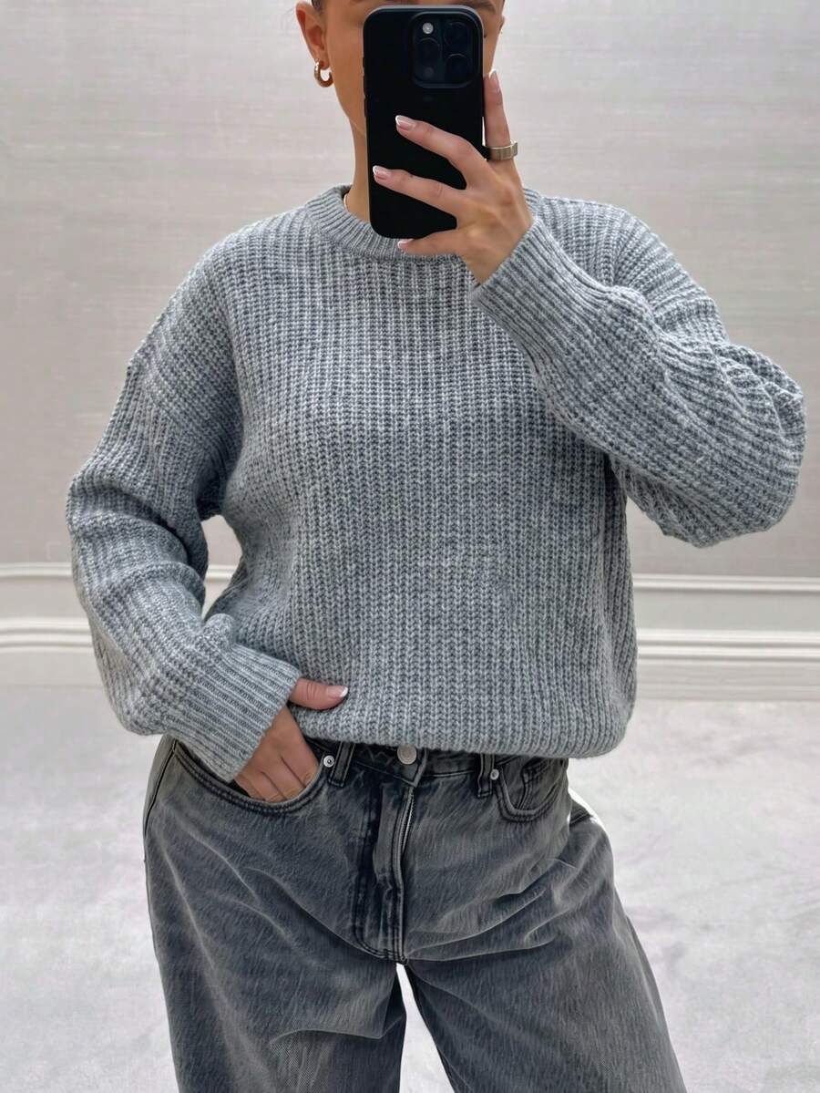 FOR BEAUTY Women's Autumn/Winter Sweater, Elegant Casual Fashion Light Gray High Neck Fuzzy Loose Knit Pullover Top, Daily Wear Street Style Clothing - Grey - View 1