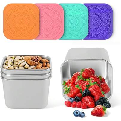4x Potes Frascos Hermético Inox Tampa Silicone Bebê Papinha Frutas Snacks