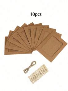 20/10/1pc Vintage Kraft Paper Photo Frame With Clips And Jute Rope, For Banner Home Decor, Suitable For Wedding, Anniversary, Birthday, Holiday Party, Clip-On Photo Display Rack, Multi-Functional Hanging Photo Banner, Suitable For Home And Office Decoration - Picture Frame - View 7