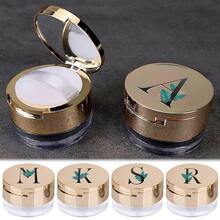 Makeup Organizer Portable Empty Loose Powder Container Refillable Cosmetic Mesh Sifter Box With Built In Mirror Lightweight Travel Compact Makeup Case For Purse Handbag Ideal Gift For Girls Women Initial Name Leaf 26 Letters Pattern - Gold - View 1