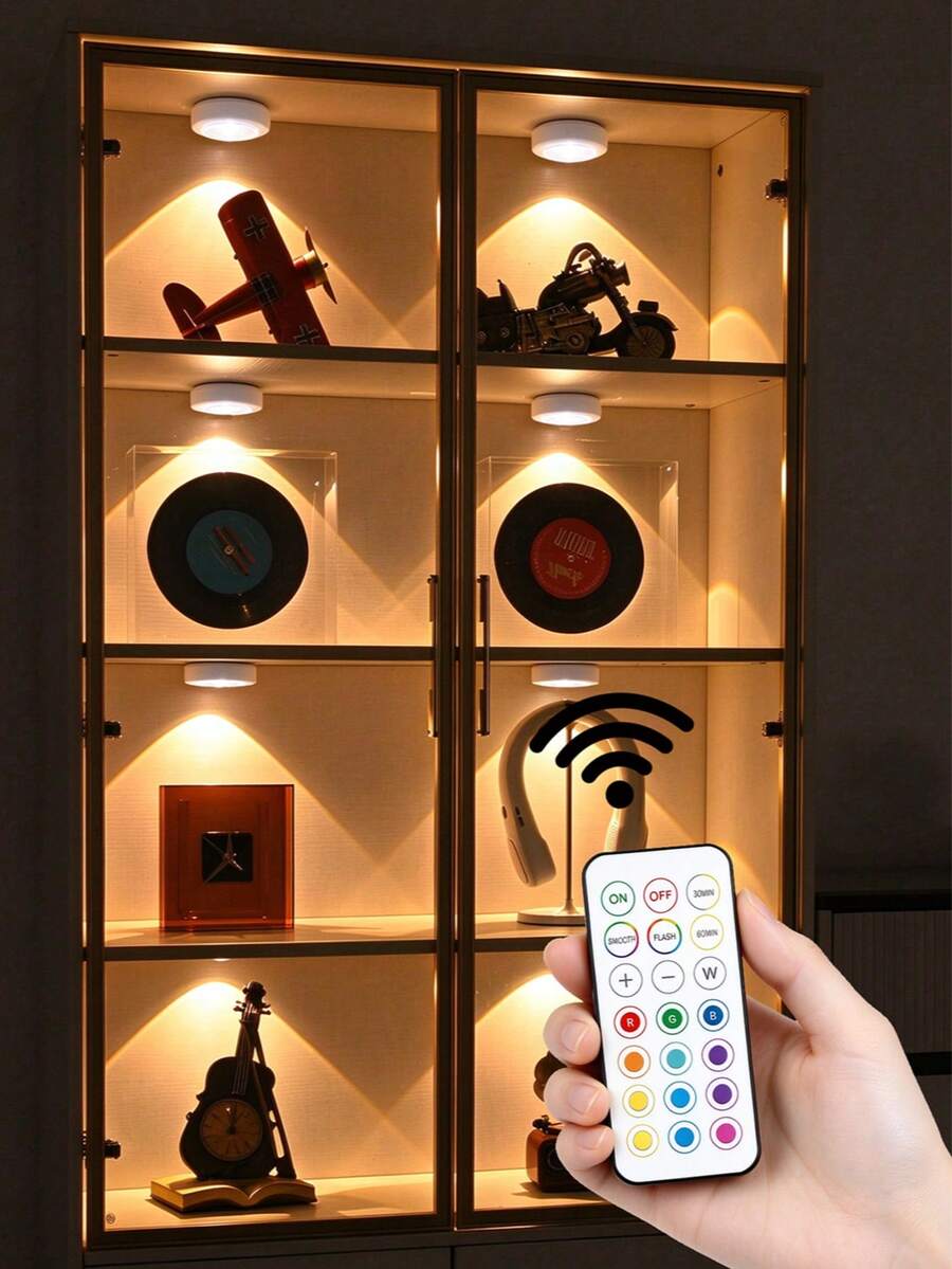 1 Pack/3 Packs Remote Control Cabinet Light Night Light, Magnetic Installation Spotlight, Adjustable Brightness And Color Temperature, RGB Lighting Effect - Warm/White/Neutral+9 RGB Color - View 1