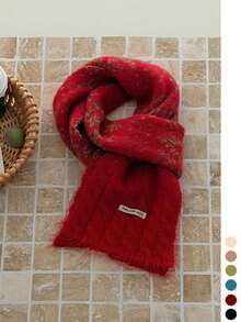 Wool Blend Argyle Knit Scarf, Warm Winter Scarf For Women, Diamond Pattern Wool Knit Scarf, Colorful Dots Winter New Style, Versatile Thick Red Warm Neck Warmer For Men, Couples, Students, Cold Protection - Multicolor - View 13