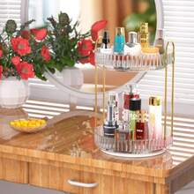 Rotating Cosmetic Storage Rack, 2-Tier Slouchy Susan Turntable, Transparent Skincare & Perfume Organizer, Suitable For Bathroom Countertop & Vanity - Multicolor - View 5