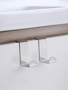 2pcs Stainless Steel Z-Shaped Hooks, Dual-Use No-Drill Cabinet Door Hooks, Damage-Free Hanging Rack For Kitchen, Bathroom, Bedroom Door - View 9