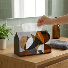 1pc Modern Geometric Design Tissue Box, Rounded Shape In Brown, Grey And White Tones, Decorative Storage Solution For Holiday Home Decor, Kitchen And Living Room - Multicolor - View 8