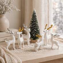 1pc Christmas Deer Decoration Set, White Reindeer Figurine + Snowy Tree, Creative Forest Theme Desktop Decor, 2 Designs Available, Holiday Home Ornament, Suitable For Living Room, Office, Desk, Bookshelf (Random Style And Color) - Multicolor - View 2