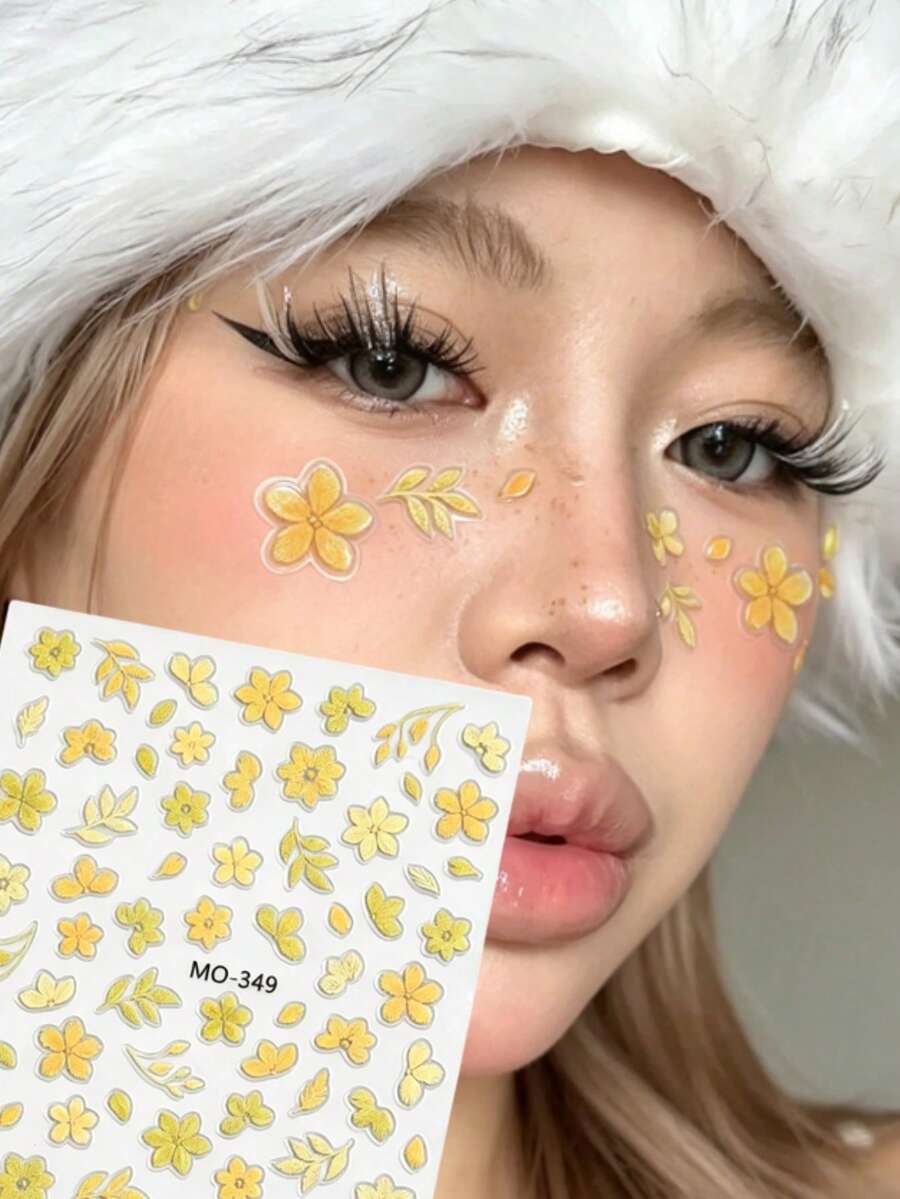 1pc Autumn New Floral Branch Face Sticker, Suitable For Creating Minimalist And Relaxed Autumn Makeup Look, Applicable For Concerts And Electronic Music Festivals, DIY Face Sticker Store Professional Self-Adhesive Supplies - Multicolor - View 1
