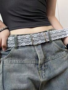 French Lace Trim Patchwork Women's Belt, Sweet Style Design, INS Fashion Waist Belt For Skirts And Jeans - White - View 3