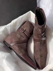 Square Toe Elastic Slim Boots New Autumn/Winter French Vintage Commute Elegant Fashion Versatile Soft Sole Boots - Brown - View 10