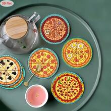 2D Flat, 6-Piece Set Mandala Style Wooden Coasters With Vibrant Green Floral Design - Perfect For Decorating Patio, Kitchen And Living Room Home Decor | Ide, 2D Flat - View 1