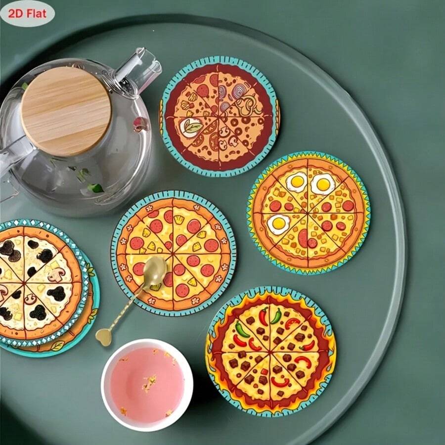 2D Flat, 6-Piece Set Mandala Style Wooden Coasters With Vibrant Green Floral Design - Perfect For Decorating Patio, Kitchen And Living Room Home Decor | Ide, 2D Flat - View 1