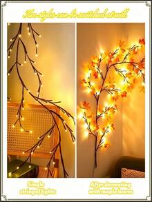 1pc 96 LED Maple Vine Fairy Lights, USB Powered, 8 Lighting Modes, Flexible Maple Leaf String Lights, Autumn Indoor Decoration, Suitable For Living Room And Bedroom, Halloween Party Atmosphere Light - M11 Maple Leaf Rattan - View 9