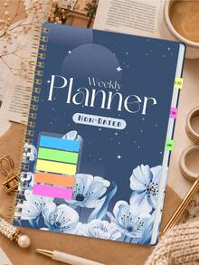 1pc Non-Dated Weekly Planner, Floral Cover Weekly & Monthly Schedule Book With Gold Twin-Wire Binding For Goals, Work & Study, Office Desk Accessories, Bible Study Materials, Christmas Gifts - Rectangle - View 10