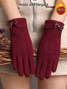 1 Pair Women's Bow Touchscreen Warm Gloves, Christmas Red Thick Windproof Gloves, Suitable For Cycling, Driving, Daily Wear, Party, Winter Holiday - Gloves - View 1