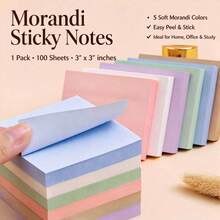 1 Pack/5 Packs Morandi Colorful Sticky Notes, Each Pack Contains 5 Colors, 100 Sheets Per Pack, 7.6 X 7.6 Cm (3 X 3 Inches), Suitable For Home, Office And Notebooks, 100 Sheets Per Pack - one-size - View 2