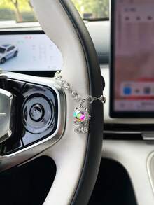Creative Silver Cute Cat Car Steering Wheel Decorative Chain, Personalized Car Interior Decoration Chain Pendant - A - View 2