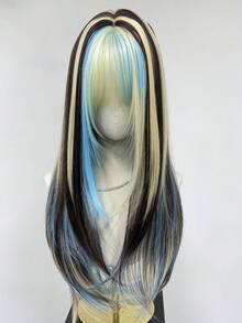 MONEET SECRET 1PC Halloween Series 24 Inch Highlights Wigs Synthetic Machine Woven Long Straight Wig With Bangs Layered Wigs Natural-Looking Finish, Comfortable Fit, For Party, Cosplay, Dating, Christmas Halloween - Multicolor - View 6