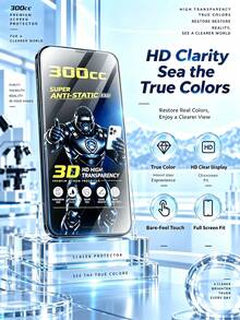 2片裝 300CC 高端水晶 HD 鋼化玻璃螢幕保護貼，電競級抗靜電疏油塗層，防碎全螢幕手機保護膜，相容 iPhone Duo 18 Pro Max 17 16 15 14 13，防指紋防污，防碎強化邊緣，全螢幕覆蓋，全面保護螢幕 - 無色 - 查看 9