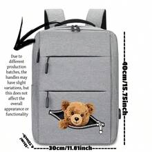 1pc 12*30*40cm Bear Print Zippered Business Backpack, Unisex Design Suitable For Campus, Short Trips, Daily Commute And Work, All-Season Large Capacity Compartment For Laptop And Various Learning Supplies - Backpack - View 2