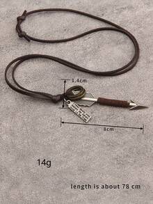 1pc Vintage Distressed Key Leather Necklace, English Letter Pendant Long Sweater Chain, Personalized Street Style Accessory, Halloween Christmas Party Gift, Unisex - Leather - View 10
