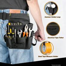 1件工具腰包，17格多層多口袋大容量工具袋，加厚耐磨牛津布，加固縫線，多工具掛載設計，可調節腰帶，適合電工、木工、建築工人、維修技術人員，便攜式工具收納袋，適用於扳手、螺絲起子、捲尺及各種五金工具 - JH-836-黑色 - 查看 2
