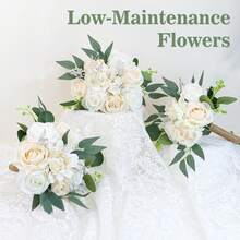 Ivory White Artificial Flowers Bouquet For Bridesmaids Wedding Small Floral Centerpieces For Marriage Proposal Party Anniversary Dining Table Decor - Multicolor - View 4