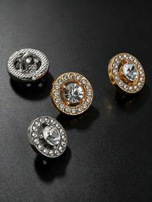 10 Buah Kancing Logam Mewah Berongga dengan Hiasan Berlian Imitasi 10/13mm, Kancing Bulat Berlian Imitasi Dua Warna Emas & Perak untuk Mantel, Blazer, dan Jaket Wanita, Kancing Dekoratif Pengganti - Beraneka warna - View 3
