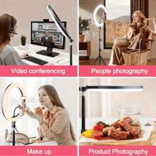 10-Inch Selfie Ring Light Includes A 43-Inch Retractable Tripod Suitable For Video Recording And Live Streaming, And Is Compatible With Smartphones, Cameras, And Webcams. Two Phone Clips | 3 Light Color Modes - Black - View 3