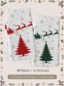 2pcs Gold Snowflake Christmas Tree Santa Claus Sleigh Reindeer Silhouette Pattern Kitchen Towels, 40*60cm Soft Microfiber Material Tea Towels, Suitable For Home Kitchen Restaurant Outdoor Camping Tabletop Cleaning Dish Cloth Hand Towel Accessories, Christmas Theme Kitchen Fabric Towels Holiday Gift - Multicolor - View 11