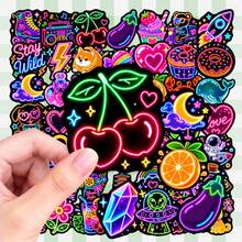 50Pcs Neon Style Cute Element Stickers, Bright Neon Light Graphic Decals, Waterproof Stickers For Journal, Laptop, Water Bottle, Scrapbook, Aesthetic Craft Decor - Multicolor - View 1