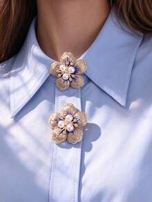 1件/2件裝 優雅布藝刺繡花卉鈕扣蓋，免縫襯衫鈕扣蓋，裝飾鈕扣，時尚水晶袖扣 - 橄欖綠 - 查看 1