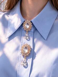 1pc/2pcs Elegant Button Covers, No-Sew Shirt Button Covers, Decorative Buttons, Fashion Crystal Cufflinks Covers - Gold - View 1