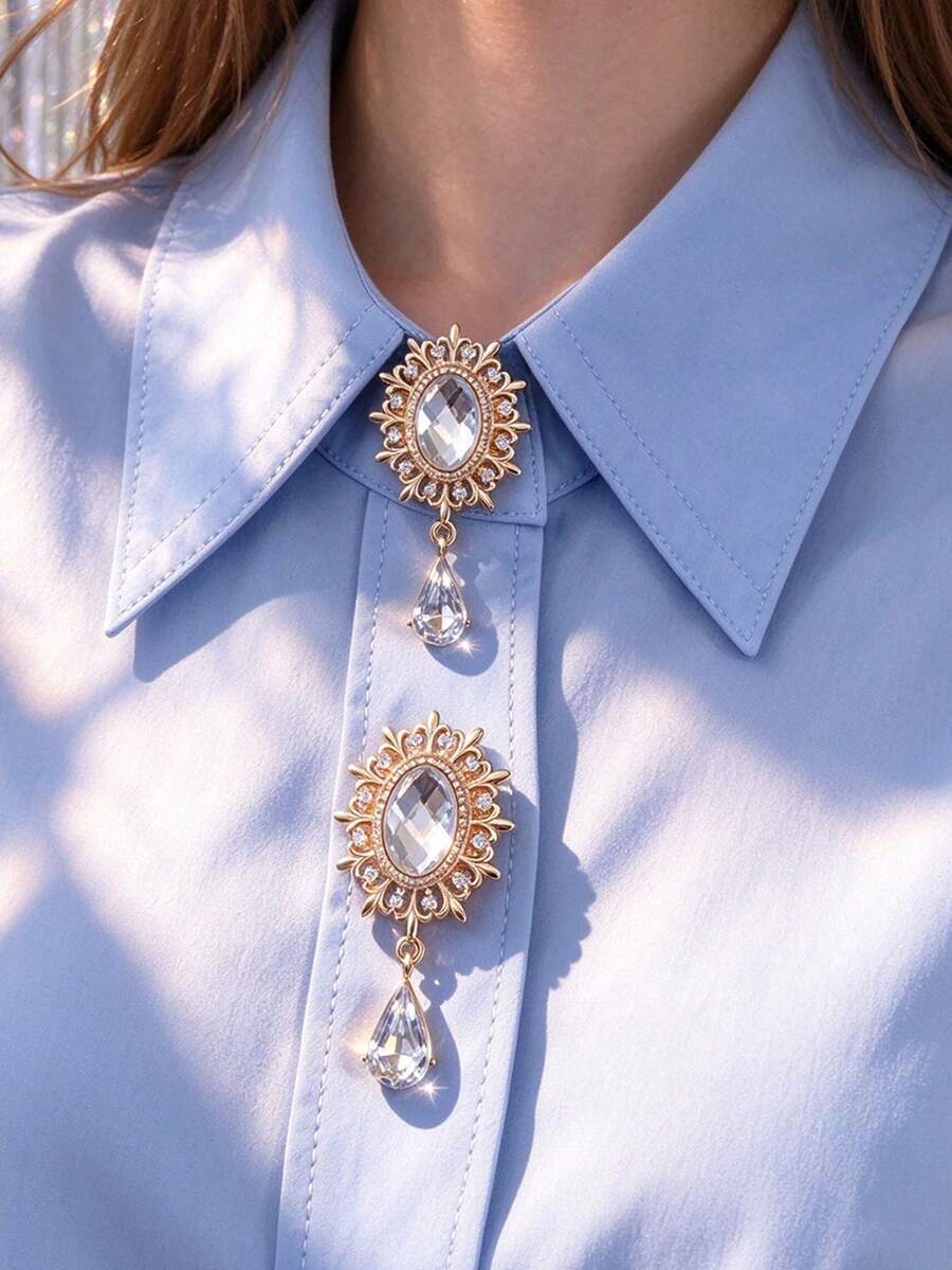 1pc/2pcs Elegant Button Covers, No-Sew Shirt Button Covers, Decorative Buttons, Fashion Crystal Cufflinks Covers - Gold - View 1