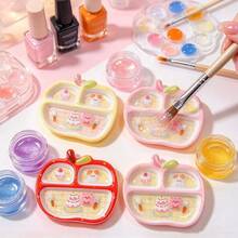 1pc Mini Apple Shaped Nail Art Palette, 3-Compartment Nail Rhinestone & Pearl Storage Tray, Multi-Functional Nail Gel Color Palette, Cute Doodle Watercolor Box - Multicolor - View 4