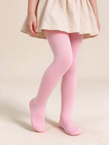 1 Pair Baby Tights, Infant Leggings, One-Piece Tights, Princess Style, Baby Girl Dance Socks, Solid Color, Versatile Minimalist Style - Pink - View 2