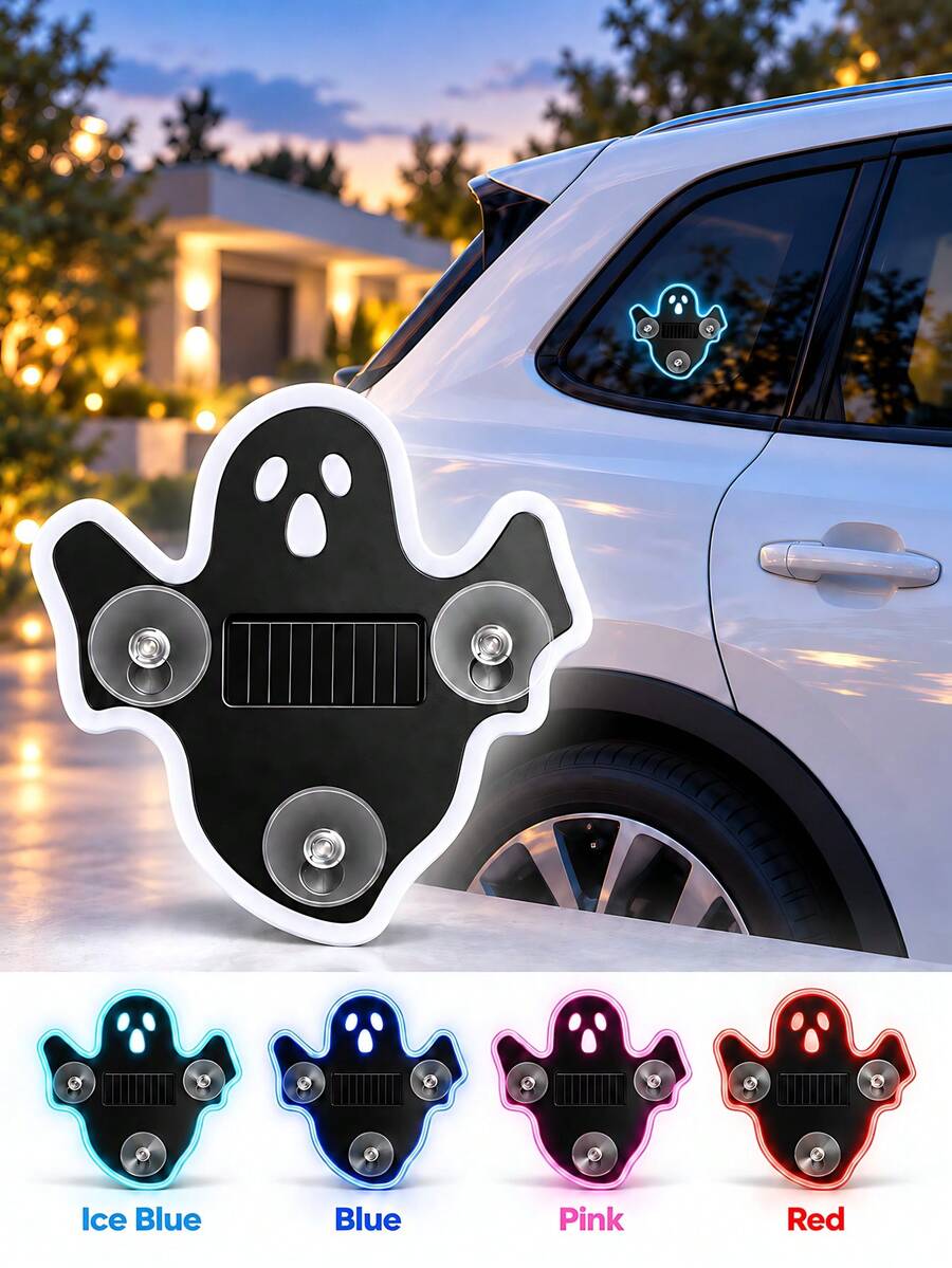 Solar Powered Ghost LED Car Atmosphere Light, Dynamic Rear Windshield Expression Light, Fun Halloween Car Interior & Exterior Decoration